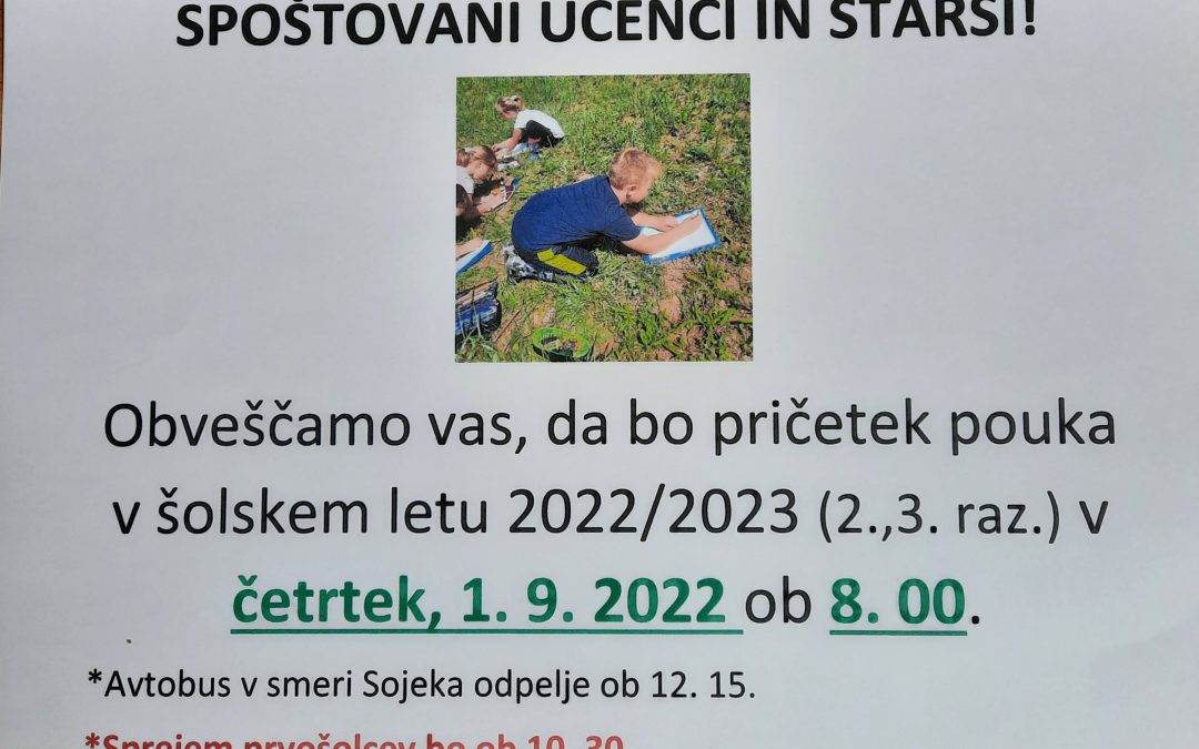 ZAČETEK POUKA V ŠOL. LETU 2022/23